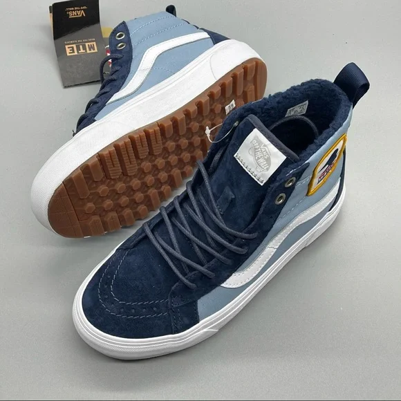 Vans Women's Blue and White High-Top Sneakers - Picture 6 of 12